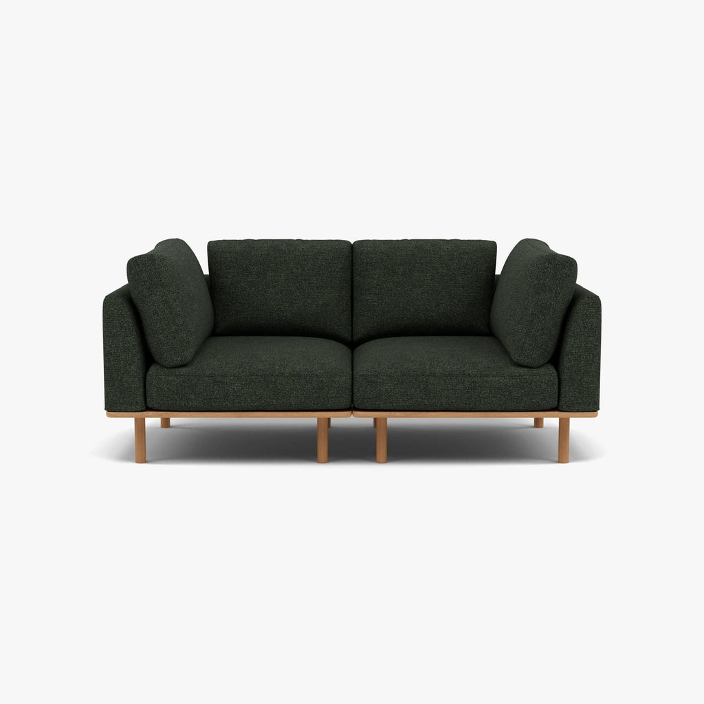 Anika Modular Sofa 2-Seater Olive Green Fabric Solid American Oak