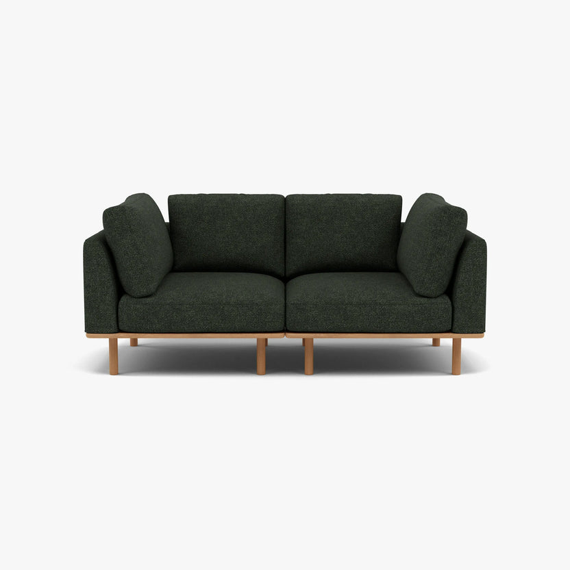 Anika Modular Sofa 2-Seater Olive Green Fabric Solid American Oak