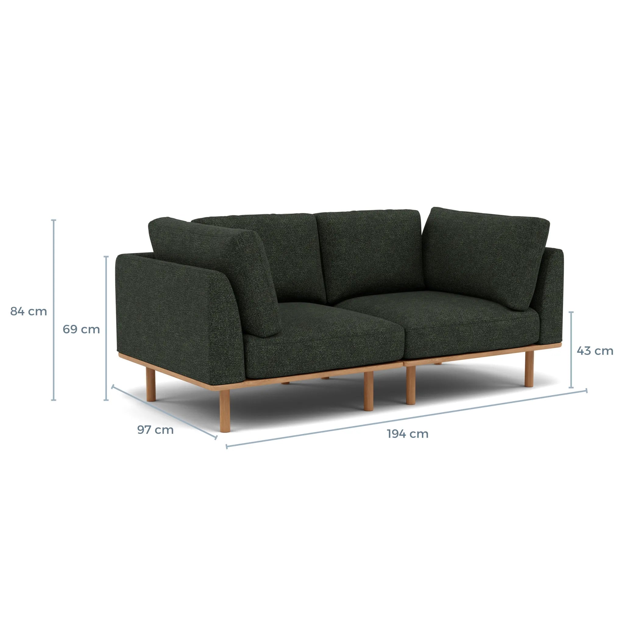Anika Modular Sofa 2-Seater Olive Green Fabric Solid American Oak