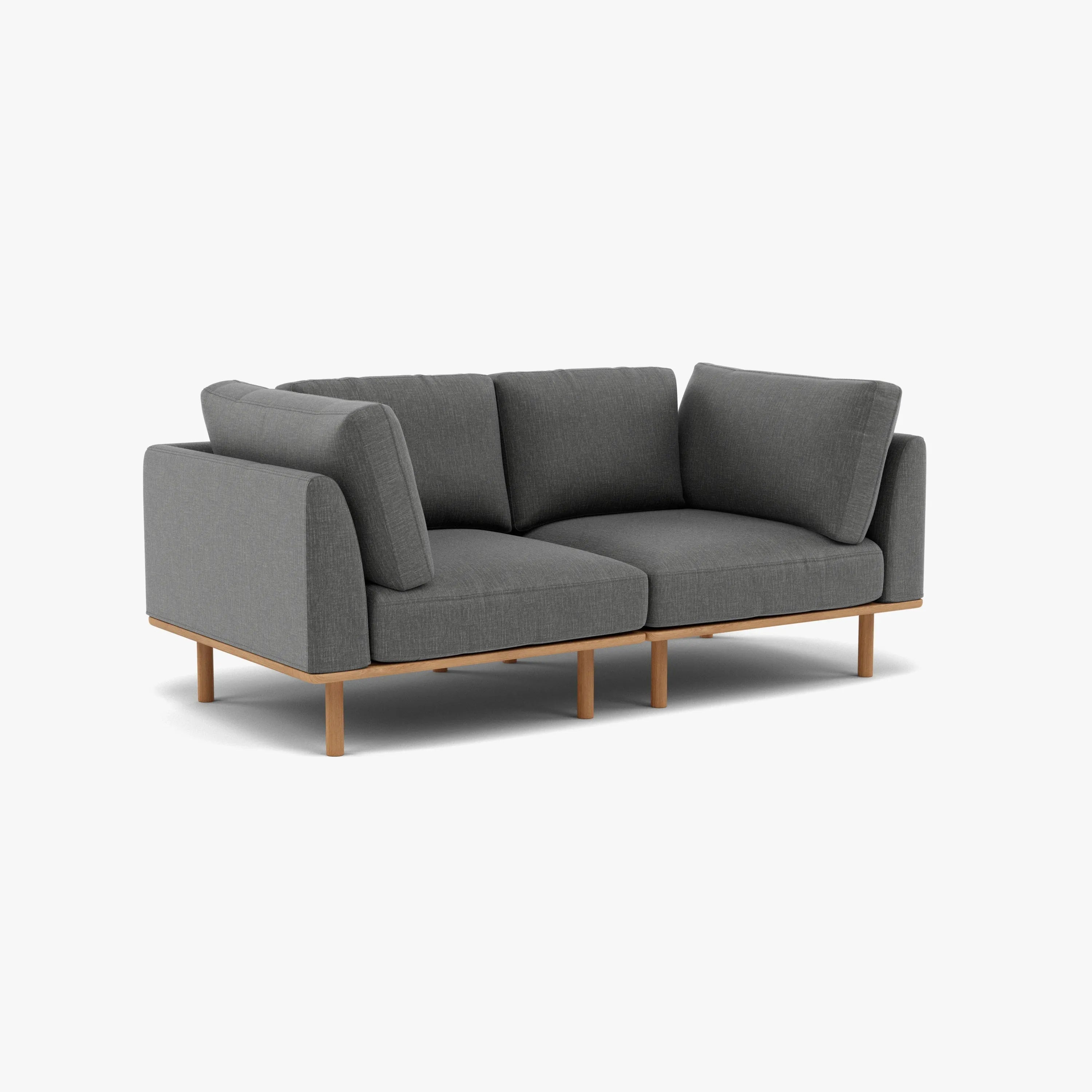 Anika Modular Sofa 2-Seater Steel Grey Fabric Solid American Oak