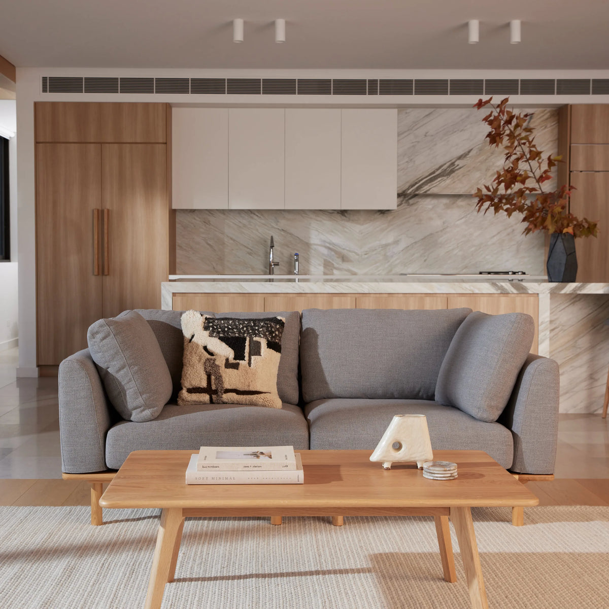 Anika Modular Sofa 2-Seater Steel Grey Fabric Solid American Oak