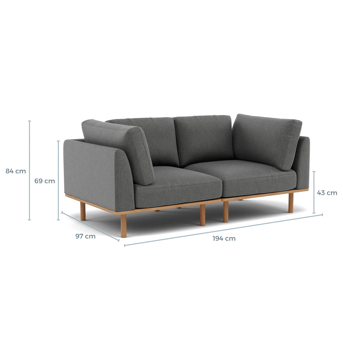 Anika Modular Sofa 2-Seater Steel Grey Fabric Solid American Oak