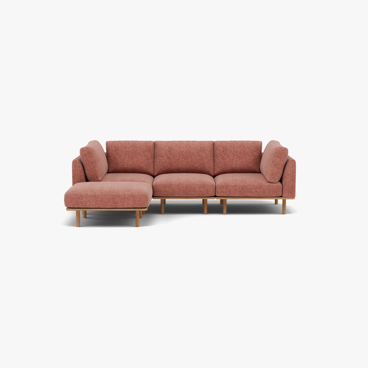 Anika Modular Sofa 3-Seater Chaise Clay Pink Fabric Solid American Oak