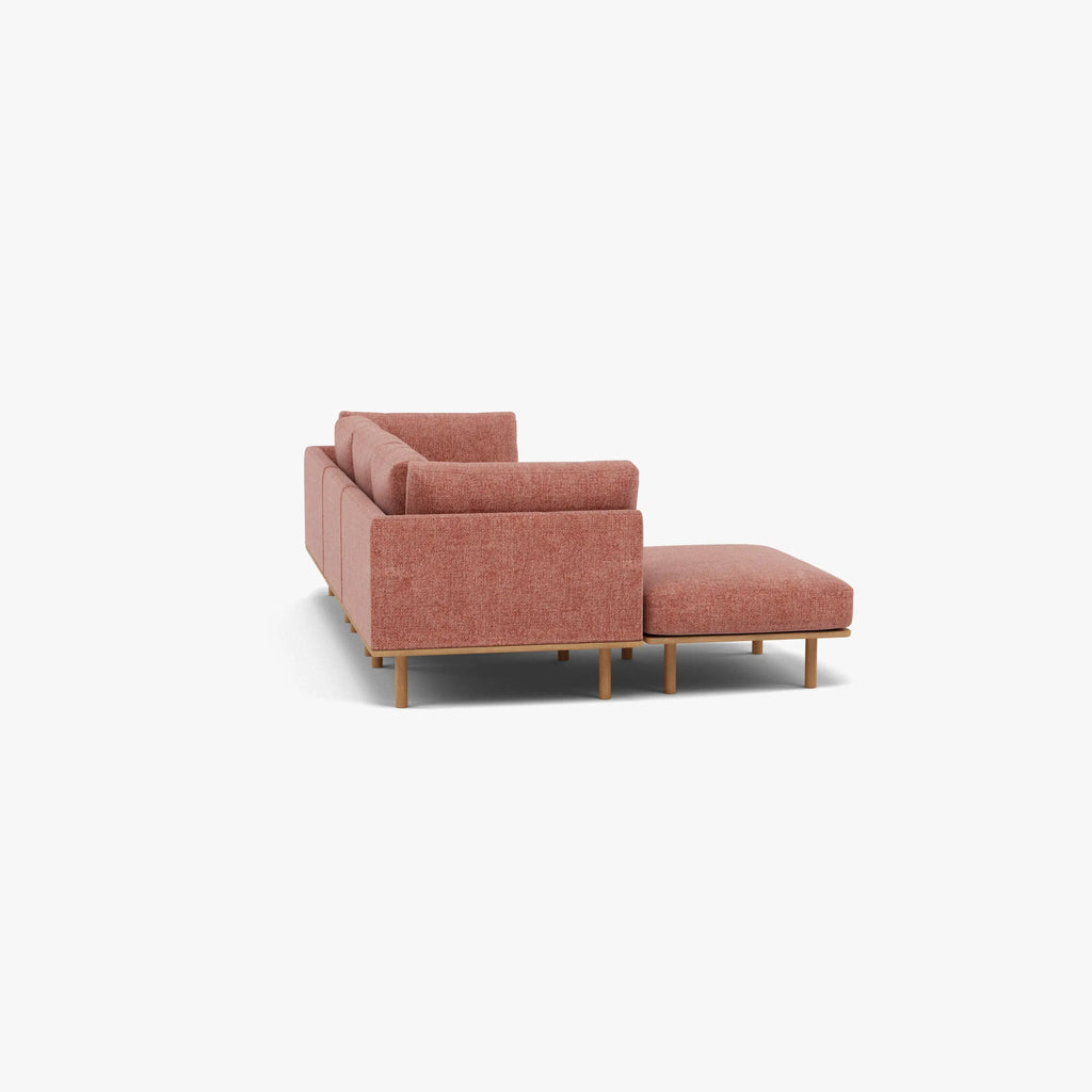 Anika Modular Sofa 3-Seater Chaise Clay Pink Fabric Solid American Oak