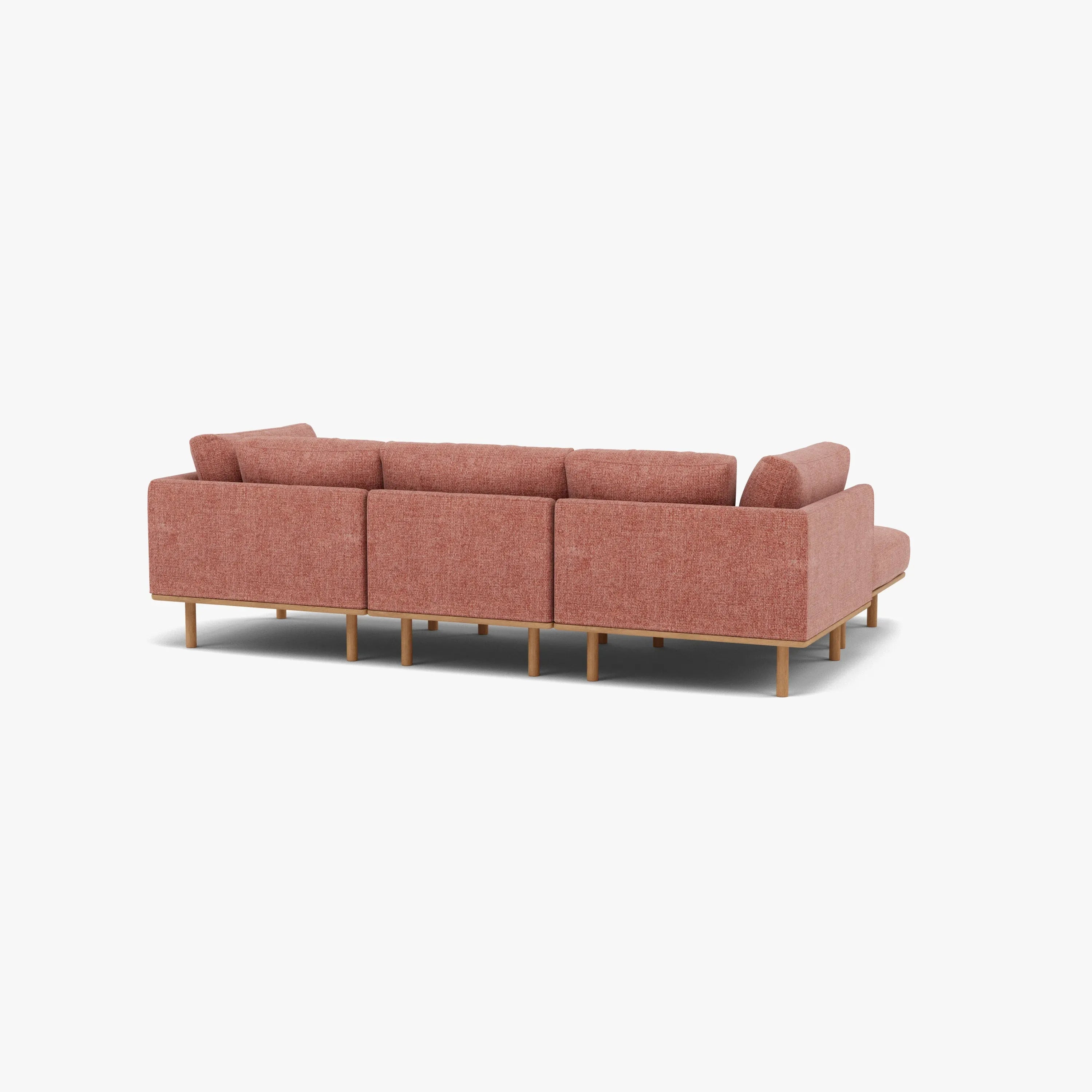 Anika Modular Sofa 3-Seater Chaise Clay Pink Fabric Solid American Oak