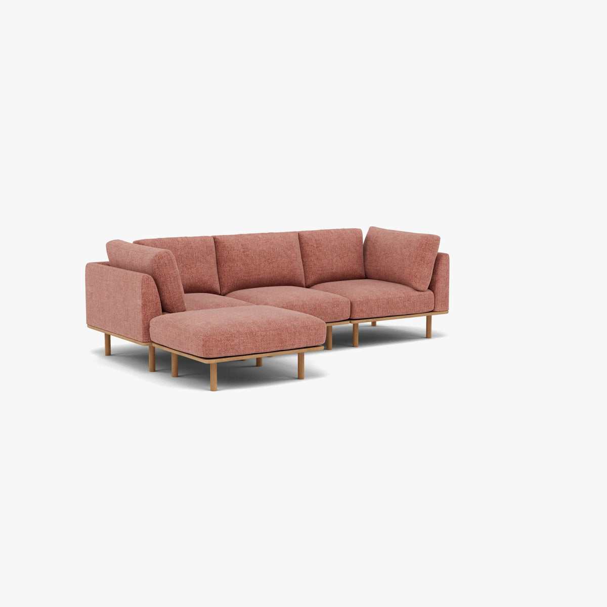 Anika Modular Sofa 3-Seater Chaise Clay Pink Fabric Solid American Oak