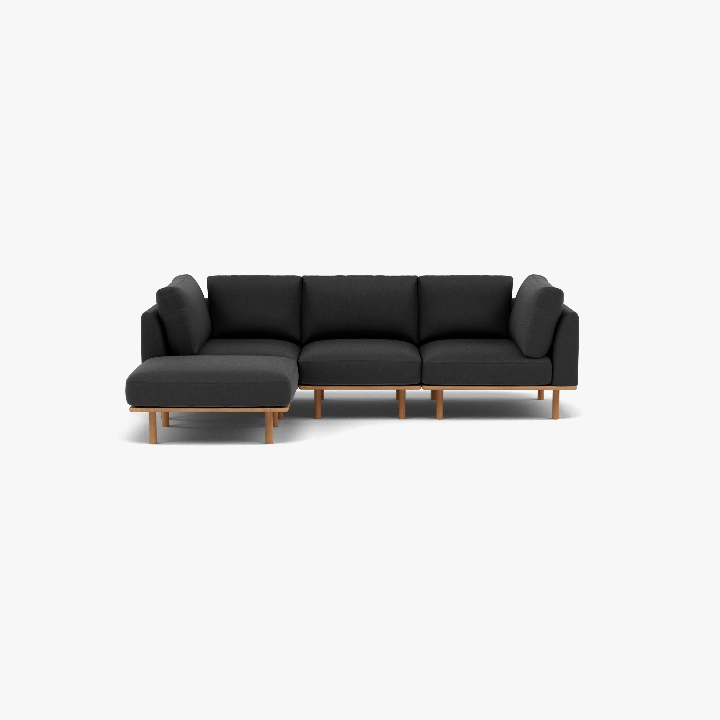 Anika Modular Sofa 3-Seater Chaise Coal Grey Fabric Solid American Oak