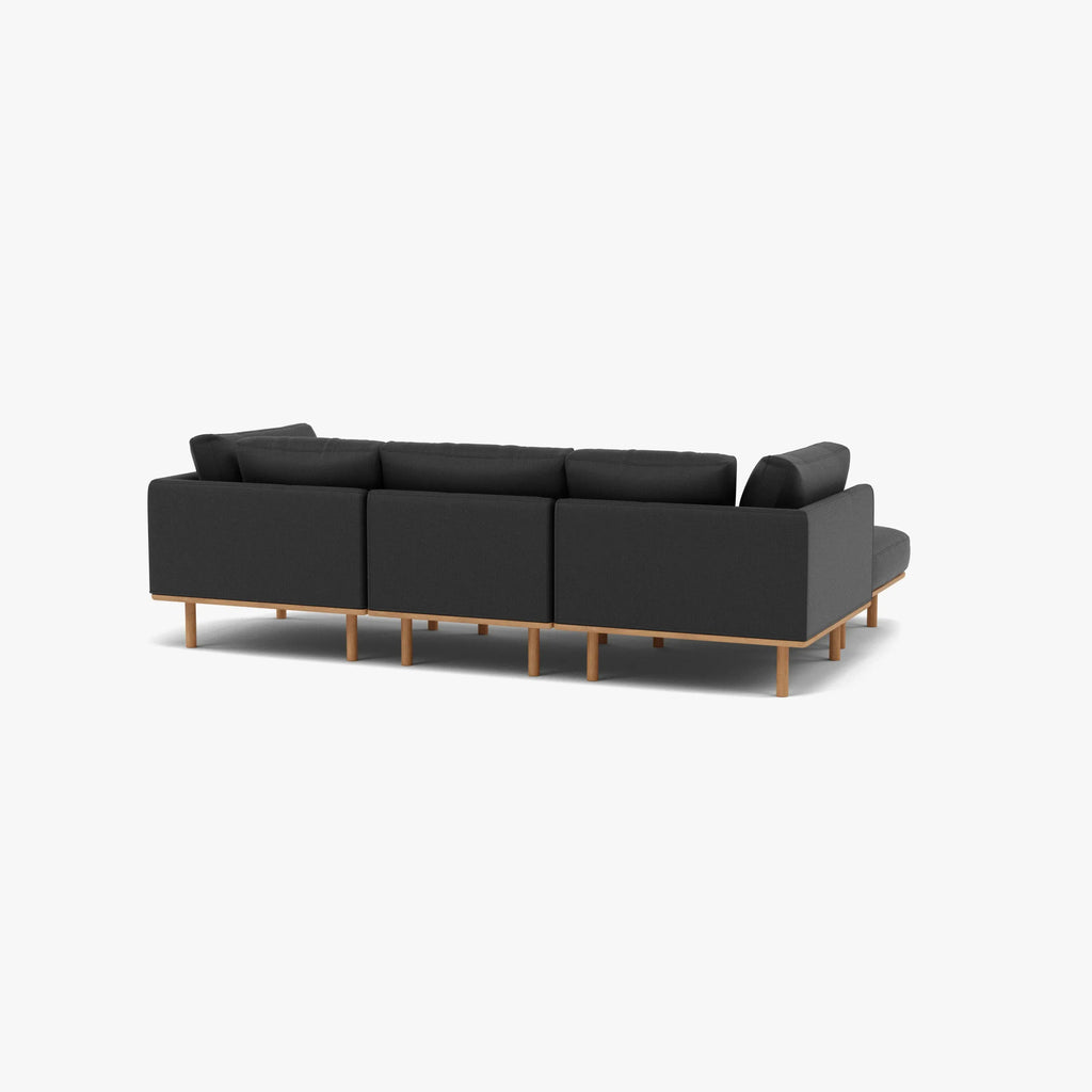 Anika Modular Sofa 3-Seater Chaise Coal Grey Fabric Solid American Oak
