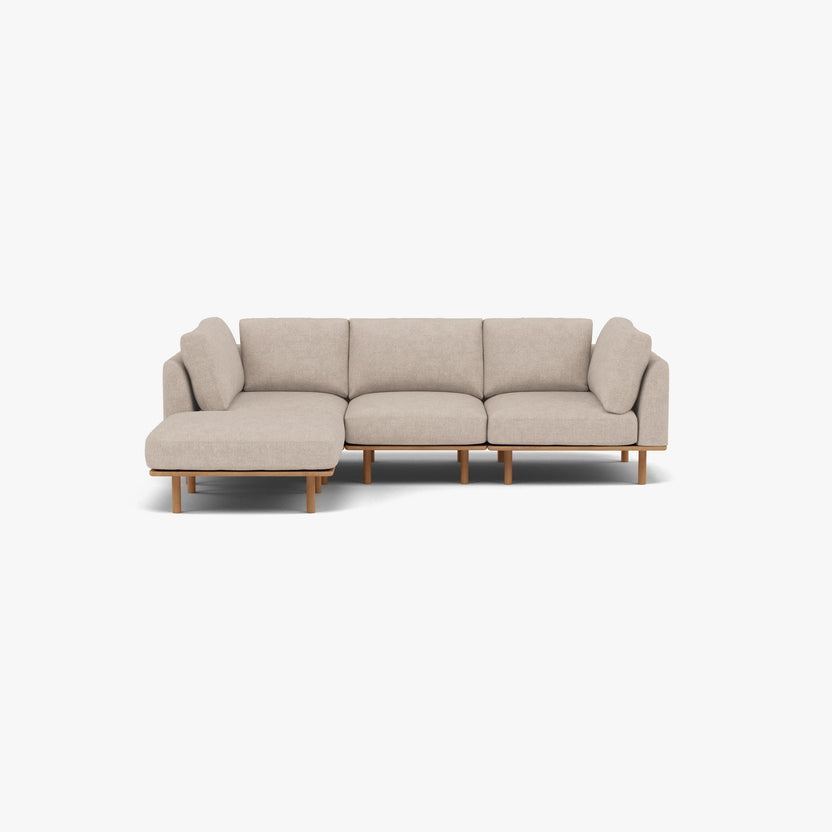 Anika Modular Sofa 3-Seater Chaise Ivory Beige Fabric Solid American Oak