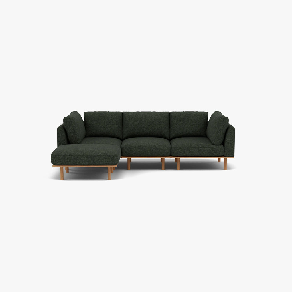 Anika Modular Sofa 3-Seater Chaise Olive Green Fabric Solid American Oak