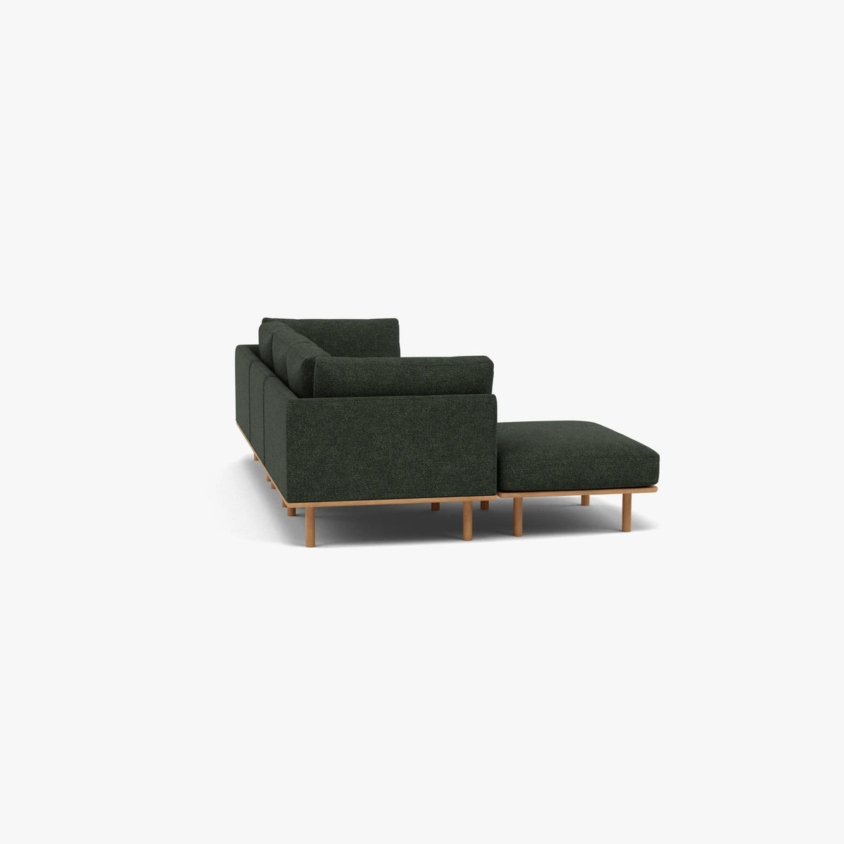 Anika Modular Sofa 3-Seater Chaise Olive Green Fabric Solid American Oak