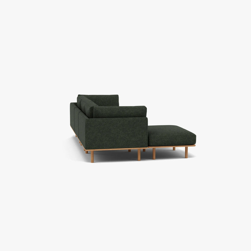 Anika Modular Sofa 3-Seater Chaise Olive Green Fabric Solid American Oak