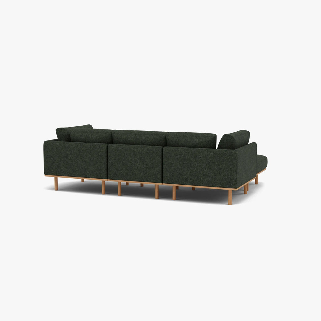 Anika Modular Sofa 3-Seater Chaise Olive Green Fabric Solid American Oak