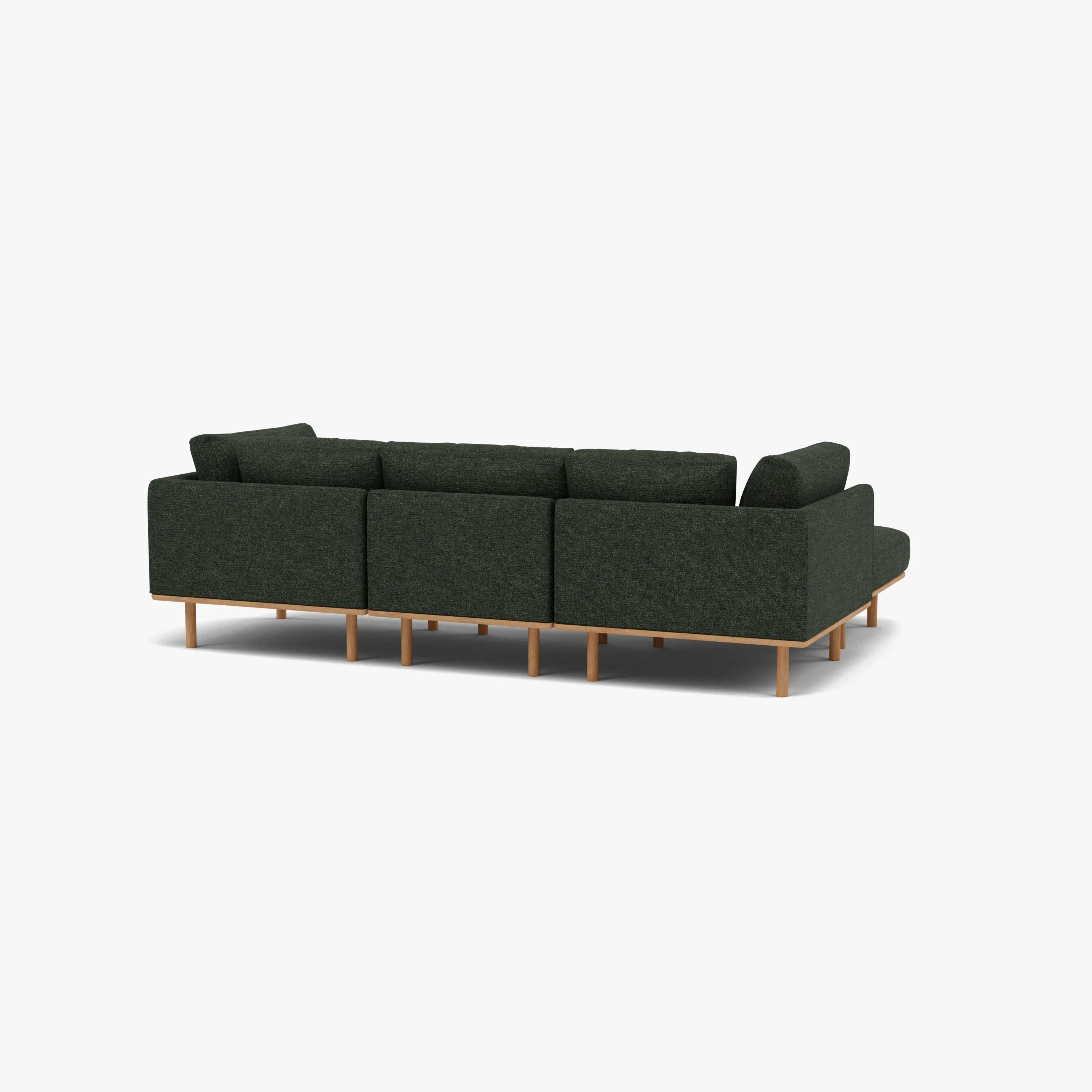 Anika Modular Sofa 3-Seater Chaise Olive Green Fabric Solid American Oak