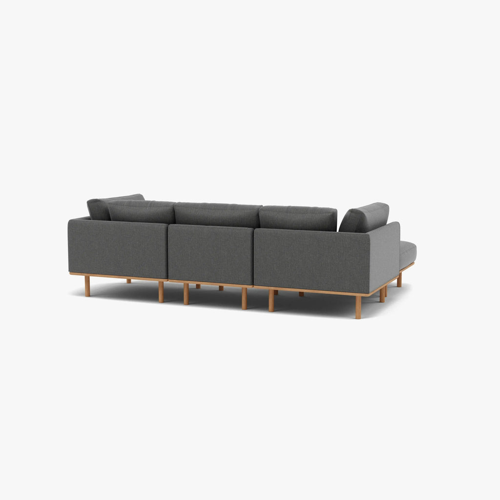 Anika Modular Sofa 3-Seater Chaise Steel Grey Fabric Solid American Oak