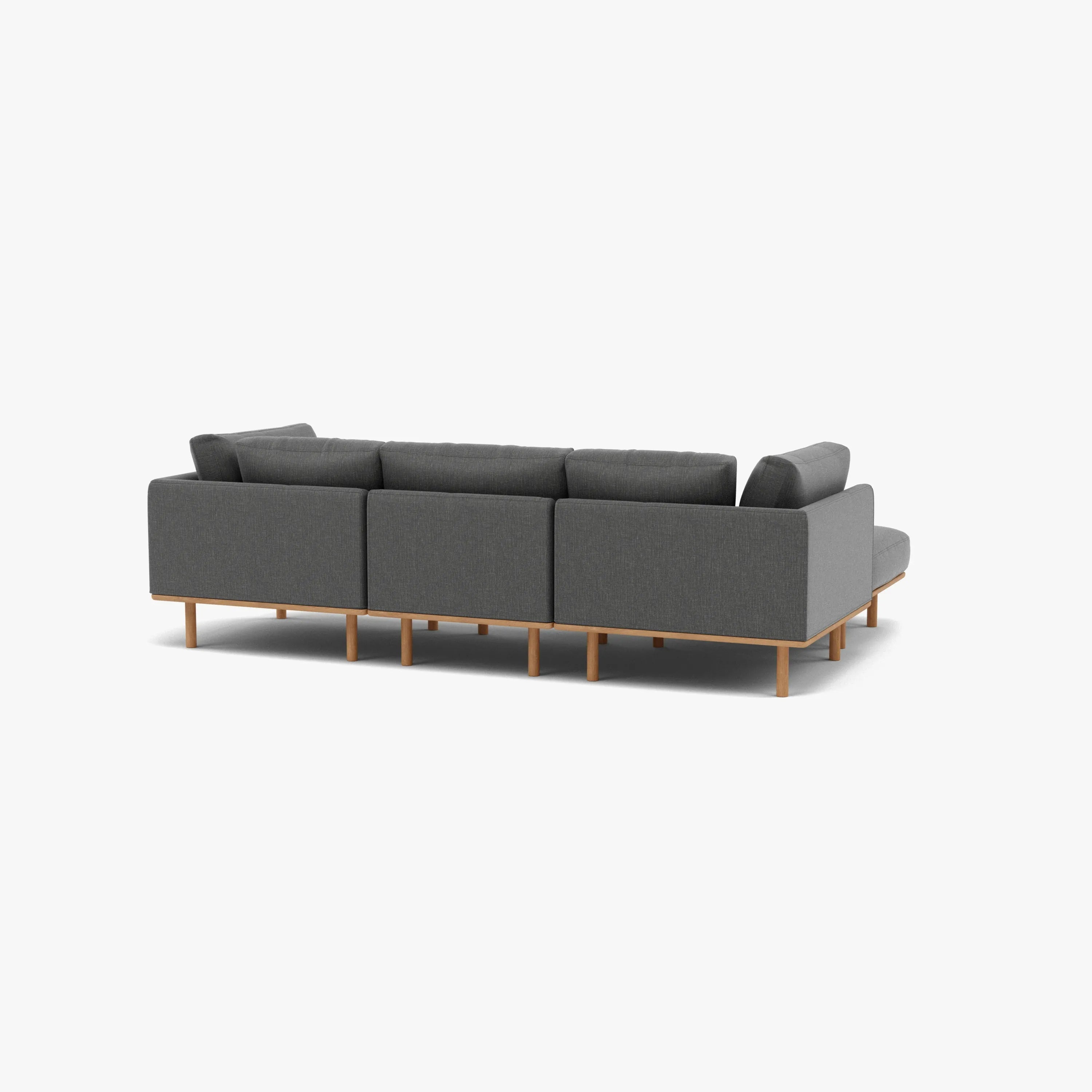 Anika Modular Sofa 3-Seater Chaise Steel Grey Fabric Solid American Oak