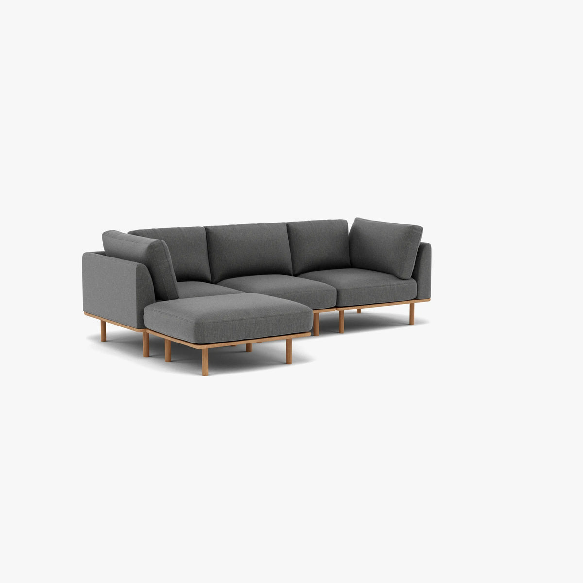 Anika Modular Sofa 3-Seater Chaise Steel Grey Fabric Solid American Oak