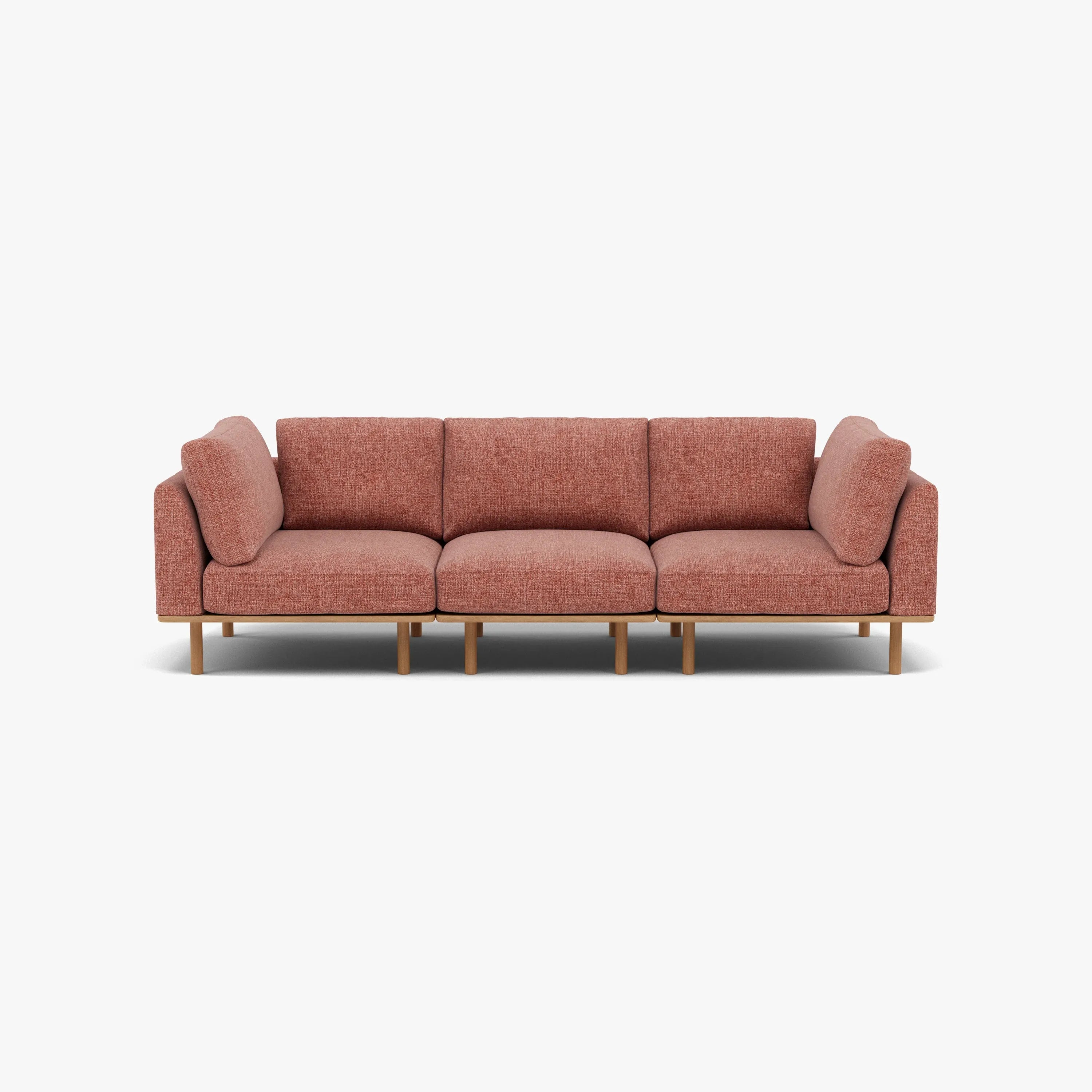Anika Modular Sofa 3-Seater Clay Pink Fabric Solid American Oak