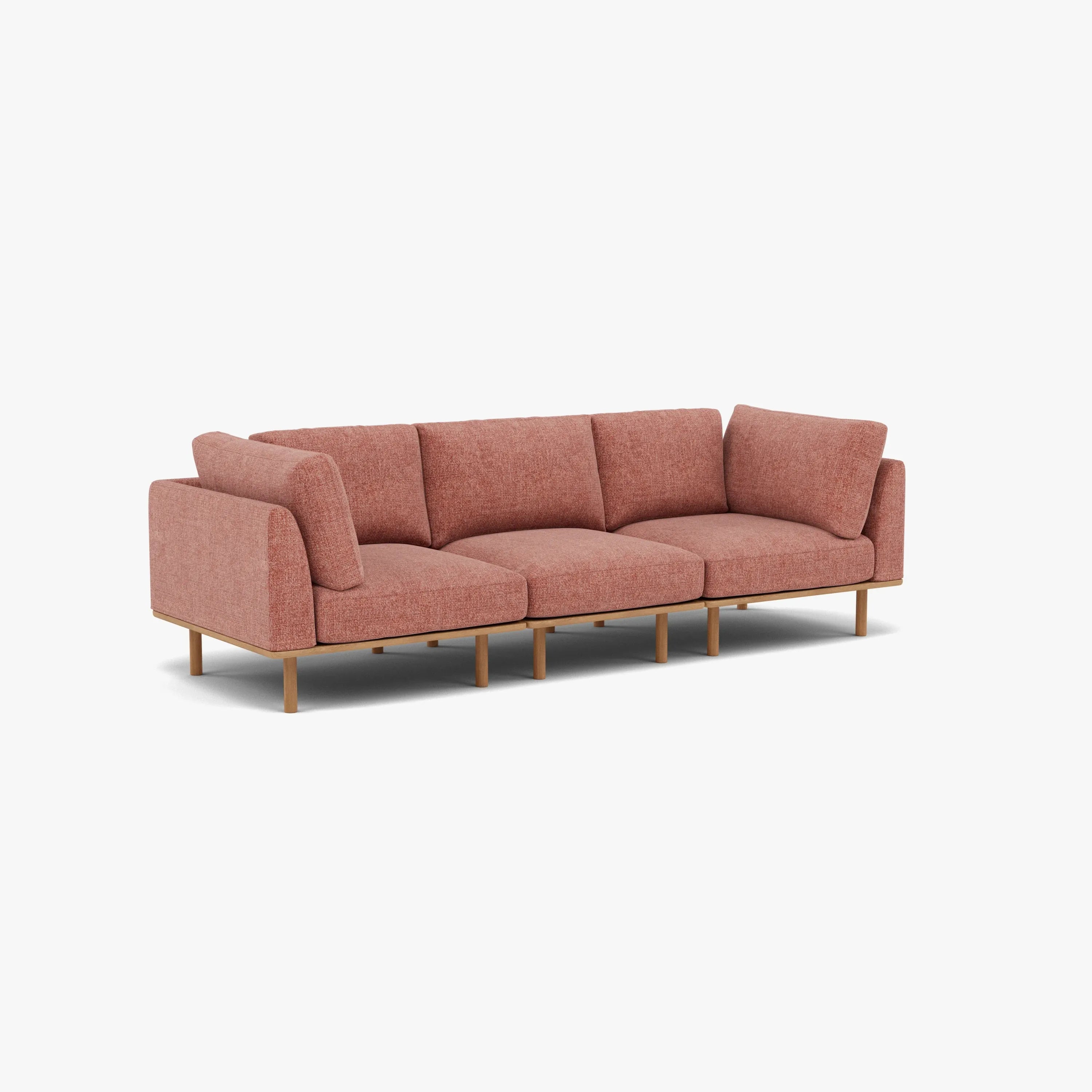 Anika Modular Sofa 3-Seater Clay Pink Fabric Solid American Oak