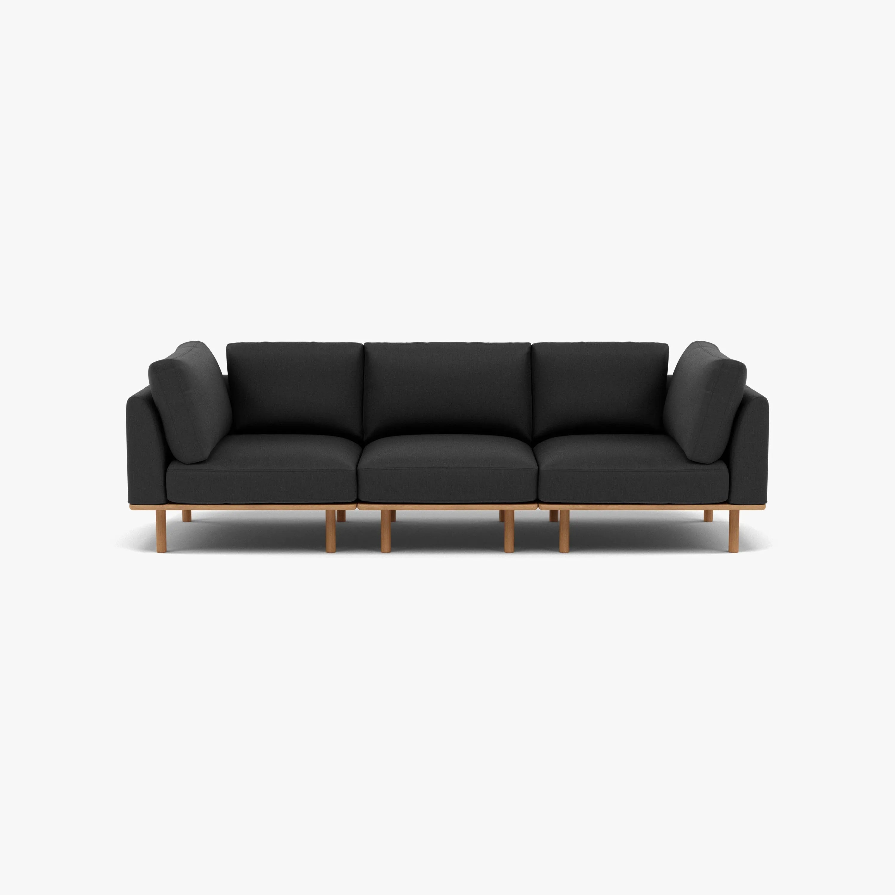 Anika Modular Sofa 3-Seater Coal Grey Fabric Solid American Oak