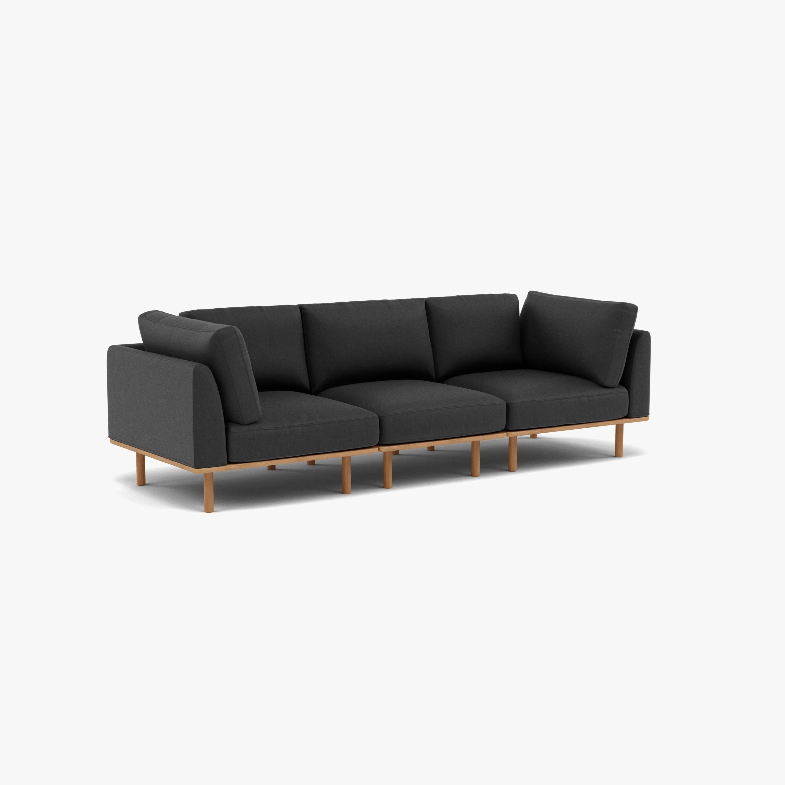 Anika Modular Sofa 3-Seater Coal Grey Fabric Solid American Oak