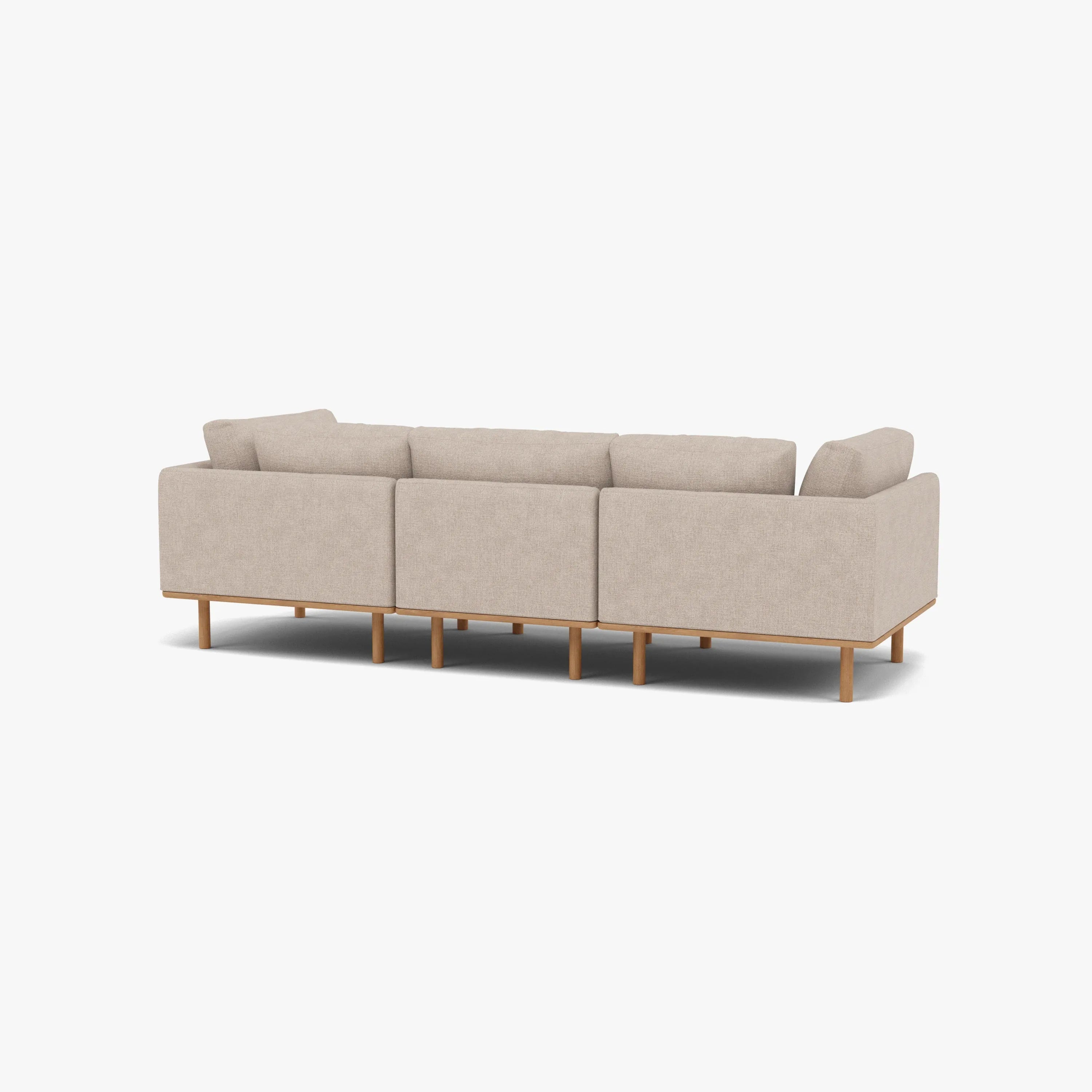 Anika Modular Sofa 3-Seater Ivory Beige Fabric Solid American Oak