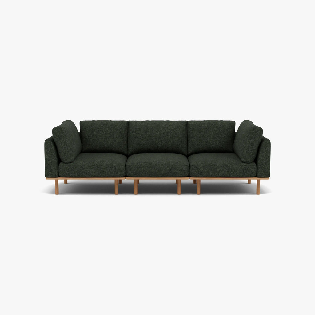 Anika Modular Sofa 3-Seater Olive Green Fabric Solid American Oak