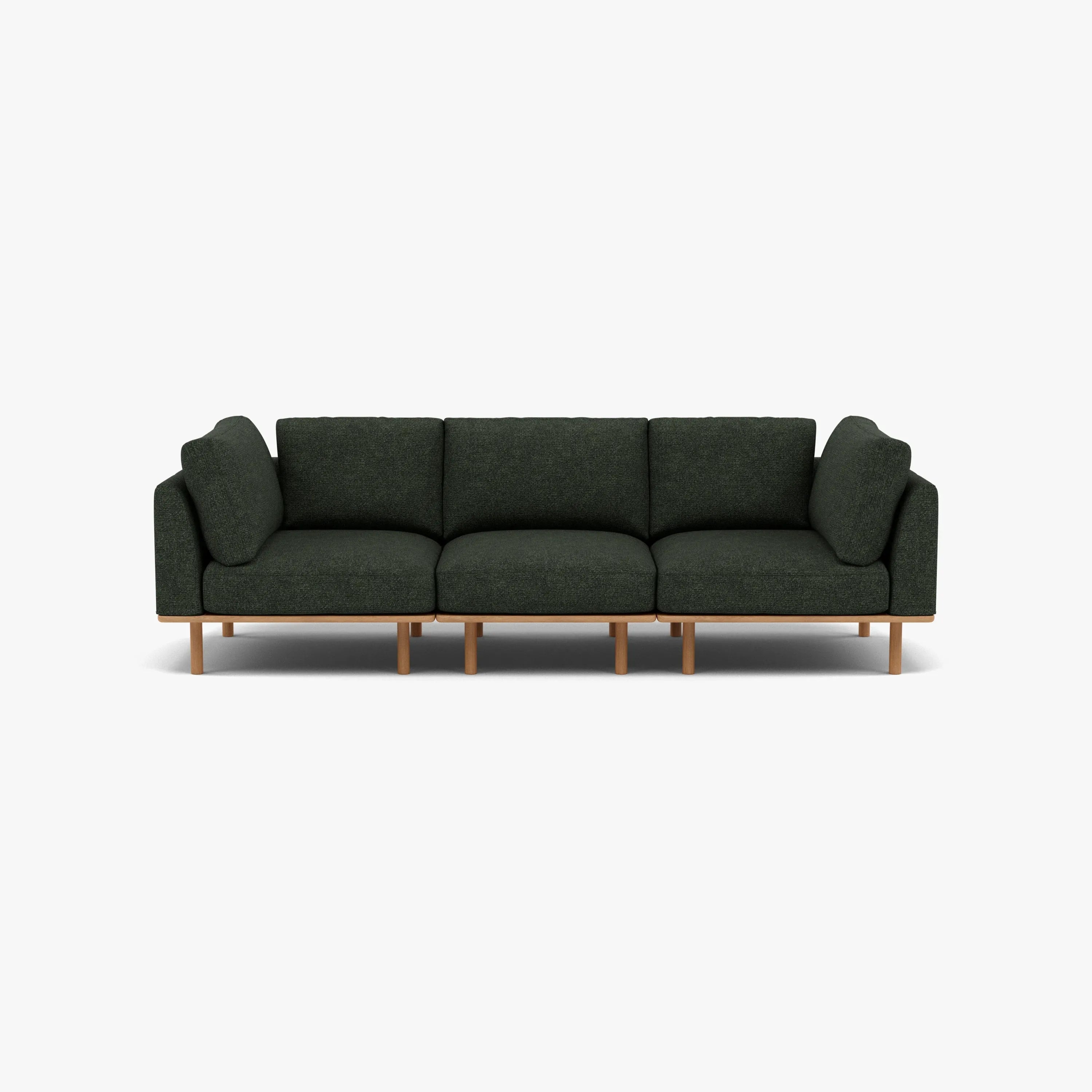Anika Modular Sofa 3-Seater Olive Green Fabric Solid American Oak