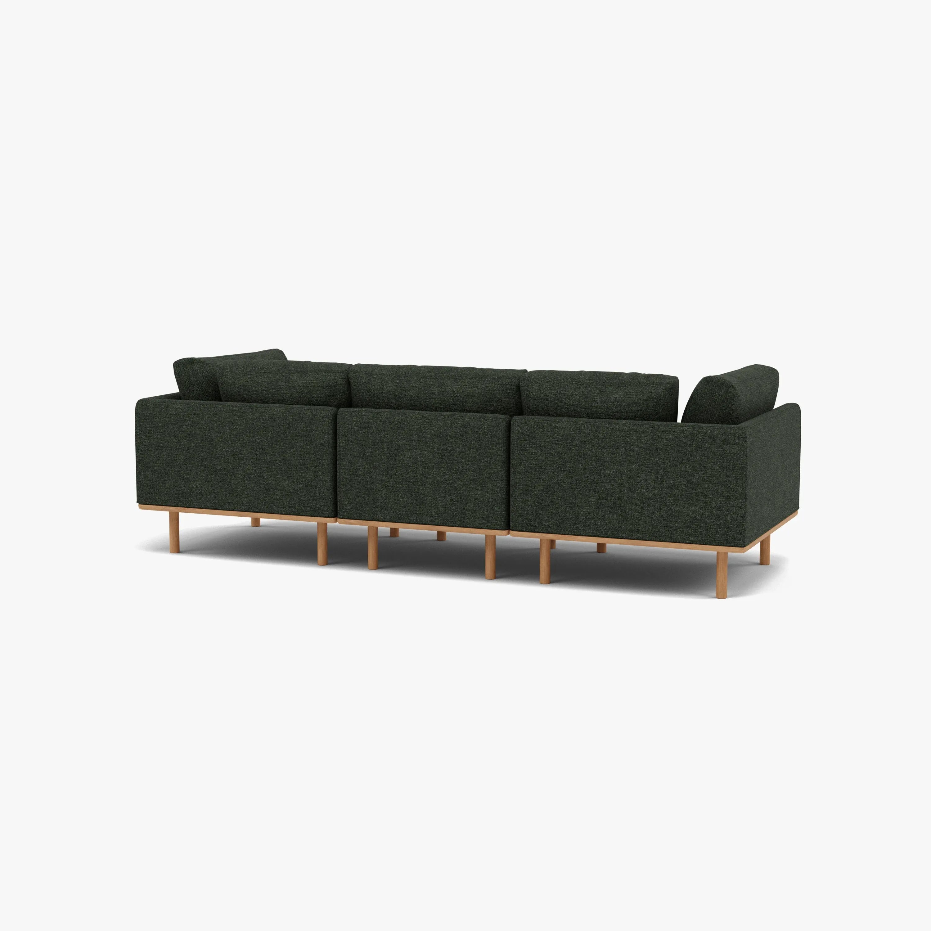 Anika Modular Sofa 3-Seater Olive Green Fabric Solid American Oak