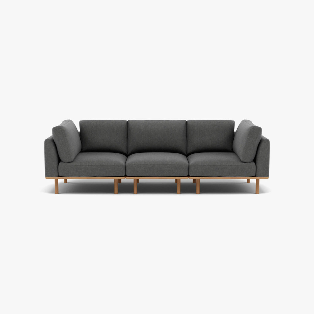 Anika Modular Sofa 3-Seater Steel Grey Fabric Solid American Oak