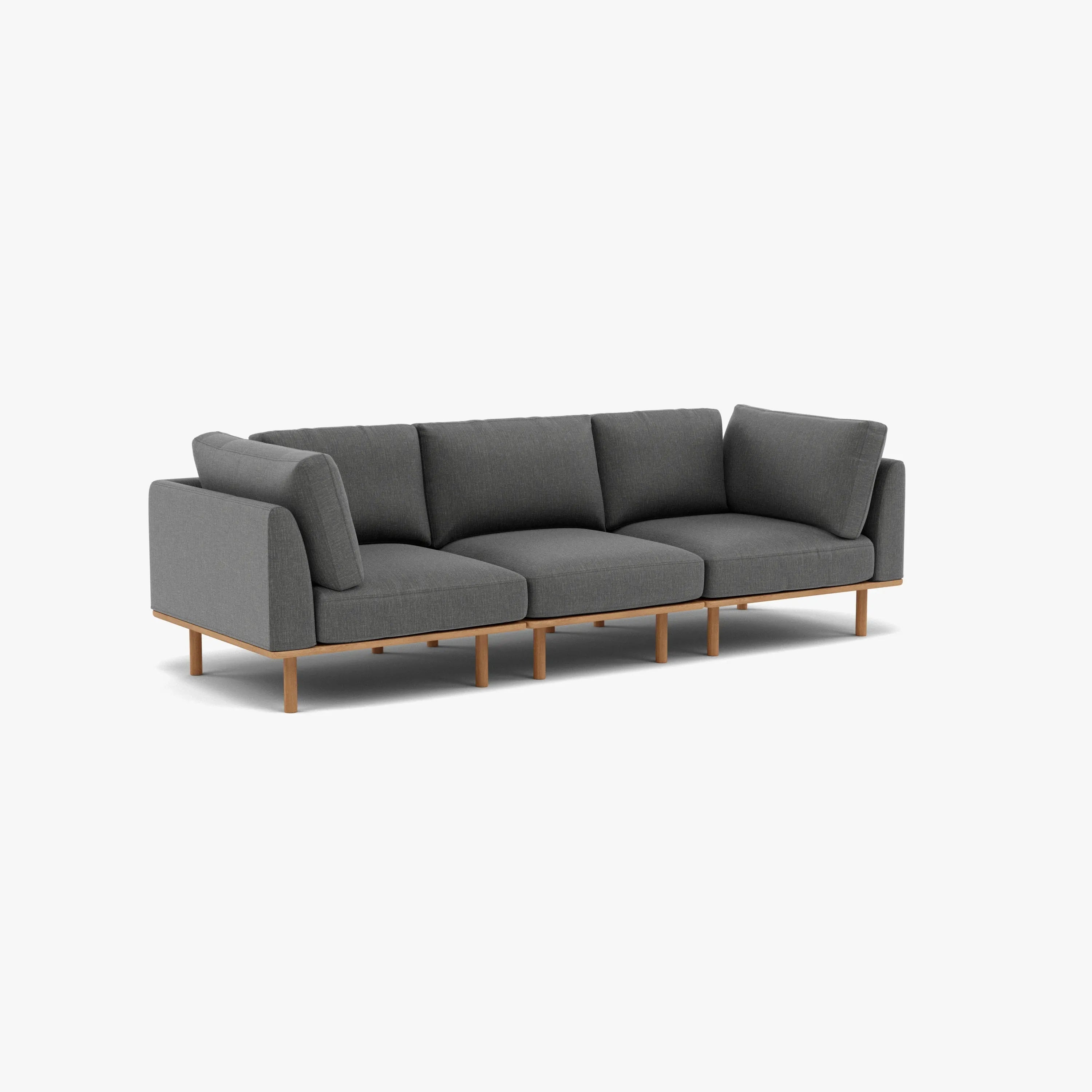 Anika Modular Sofa 3-Seater Steel Grey Fabric Solid American Oak
