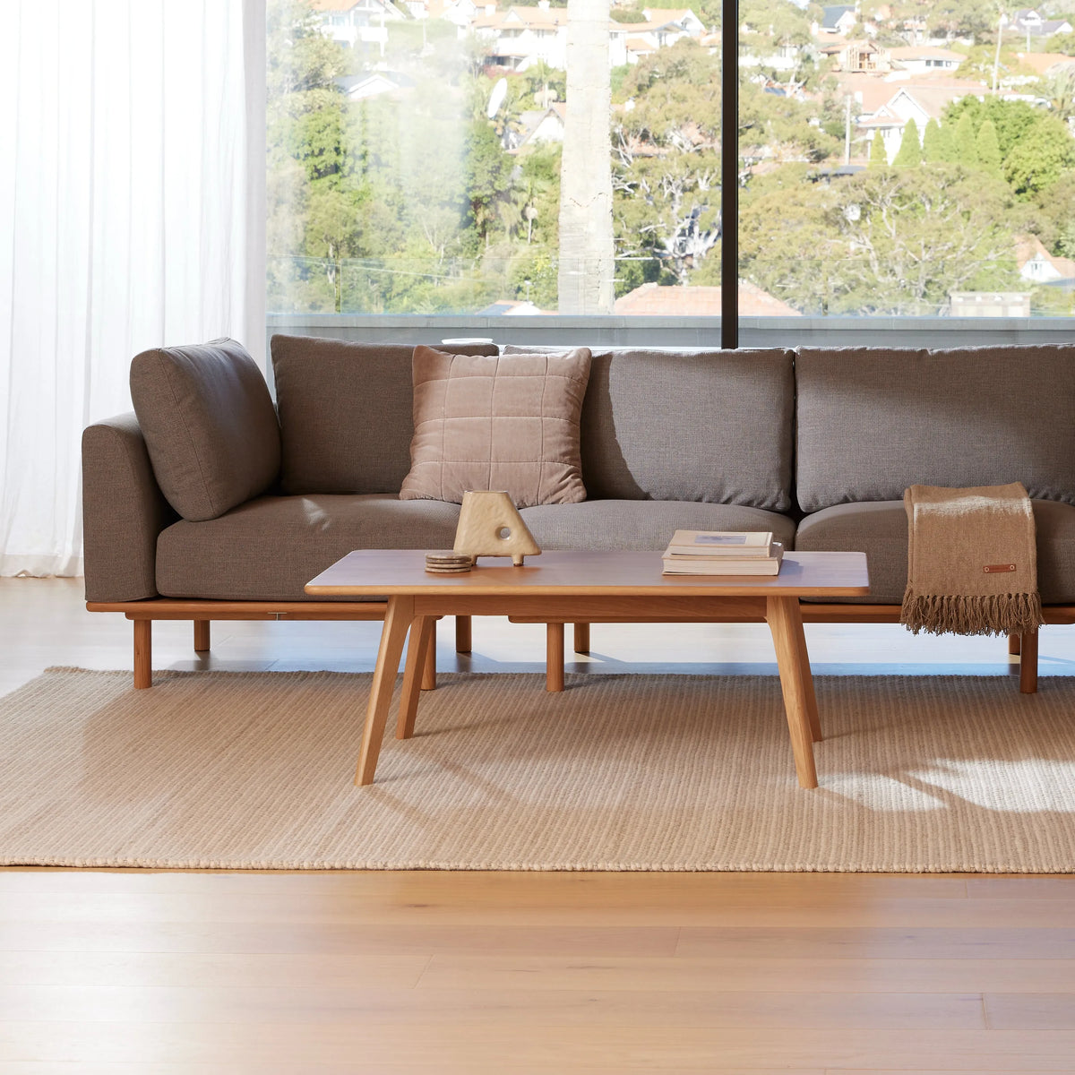 Anika Modular Sofa 3-Seater Steel Grey Fabric Solid American Oak