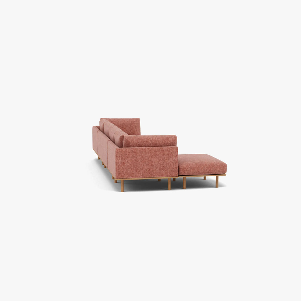 Anika Modular Sofa 4-Seater Chaise Clay Pink Fabric Solid American Oak