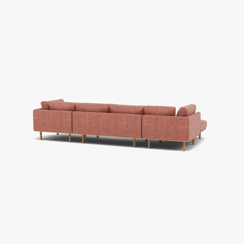Anika Modular Sofa 4-Seater Chaise Clay Pink Fabric Solid American Oak