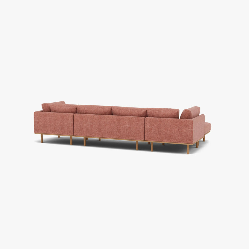 Anika Modular Sofa 4-Seater Chaise Clay Pink Fabric Solid American Oak