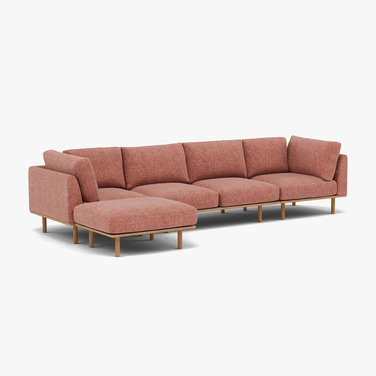 Anika Modular Sofa 4-Seater Chaise Clay Pink Fabric Solid American Oak