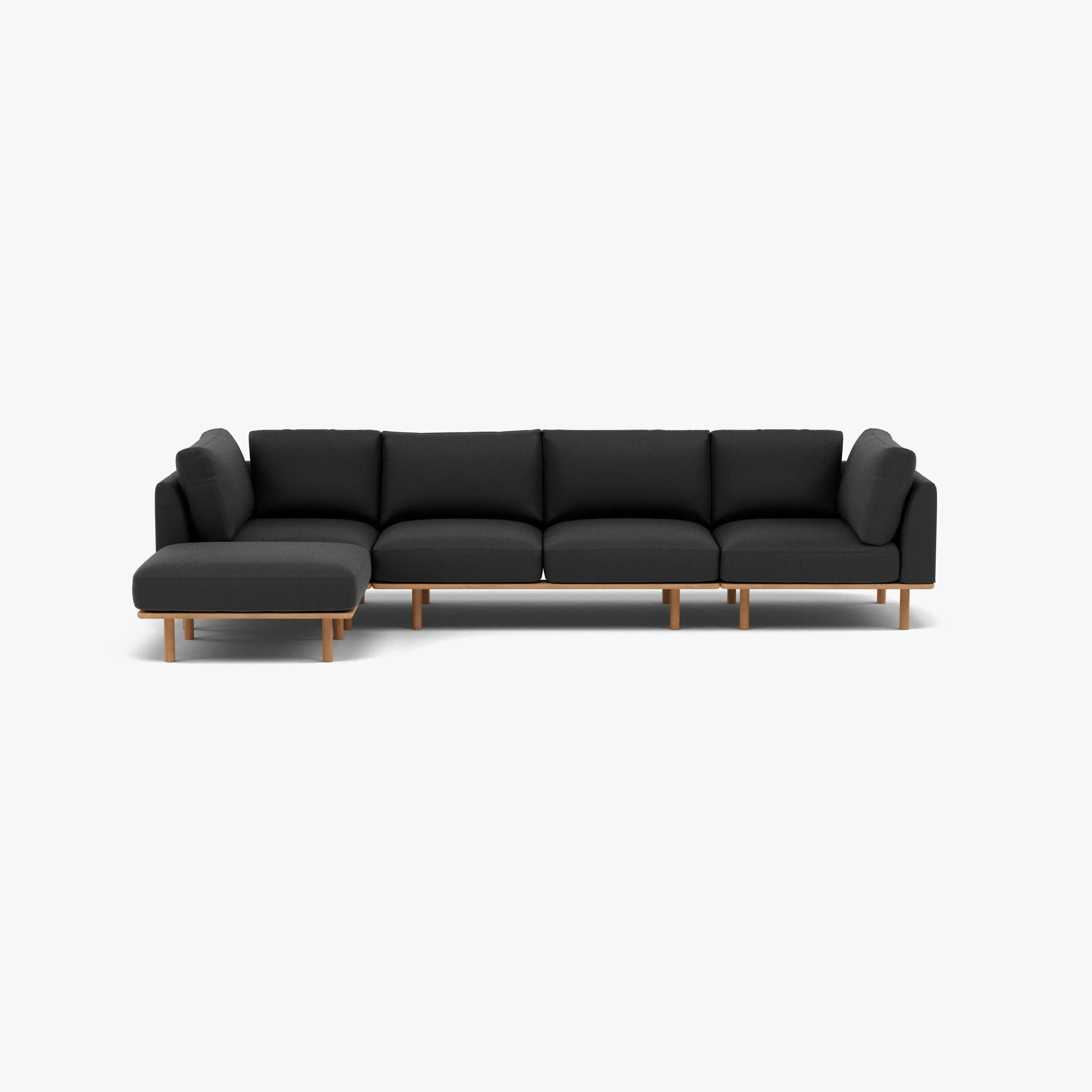 Anika Modular Sofa 4-Seater Chaise Coal Grey Fabric Solid American Oak