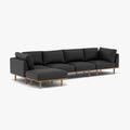 Anika Modular Sofa 4-Seater Chaise Coal Grey Fabric Solid American Oak