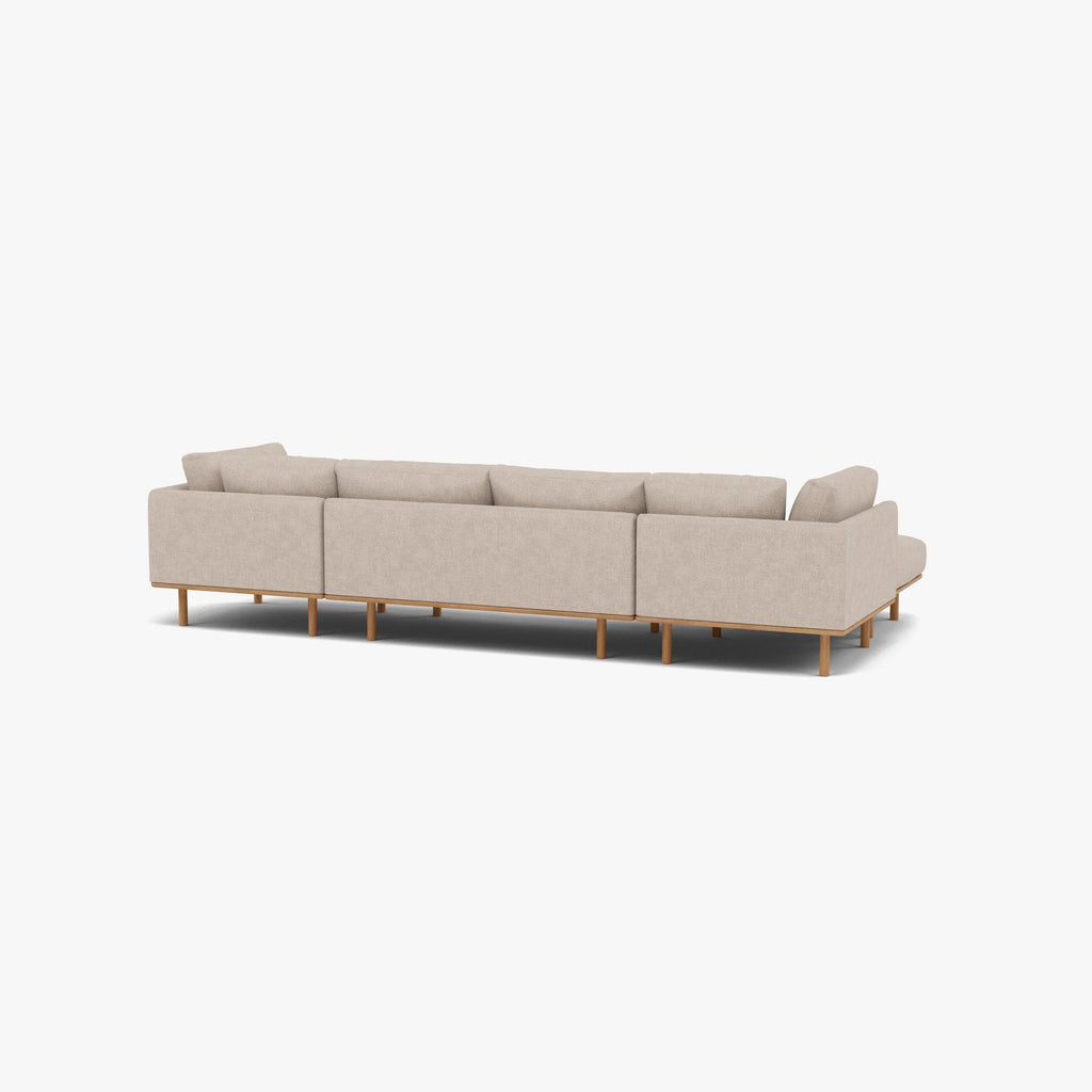Anika Modular Sofa 4-Seater Chaise Ivory Beige Fabric Solid American Oak