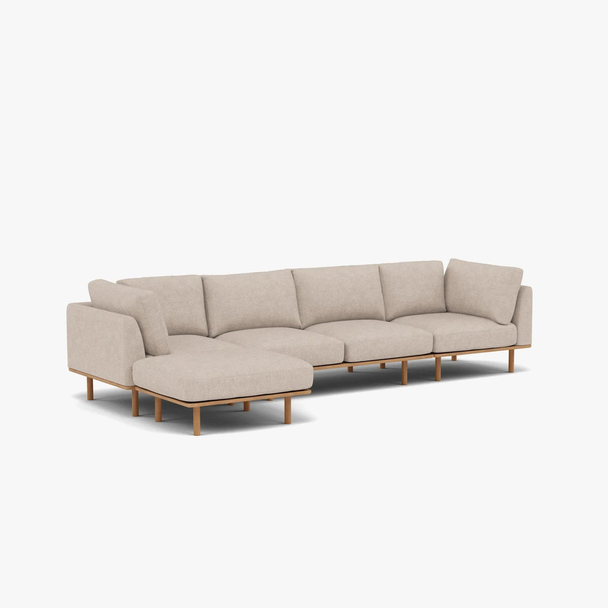 Anika Modular Sofa 4-Seater Chaise Ivory Beige Fabric Solid American Oak