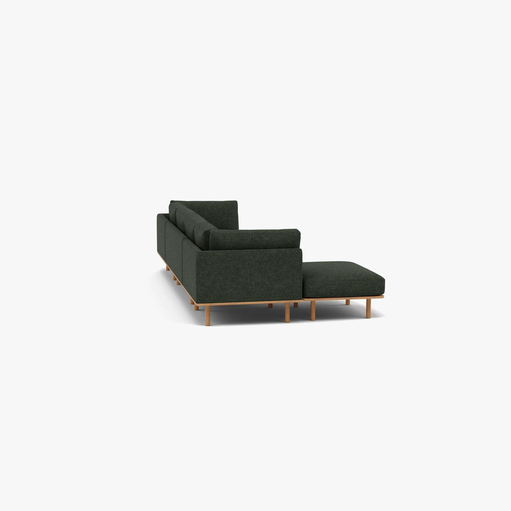 Anika Modular Sofa 4-Seater Chaise Olive Green Fabric Solid American Oak