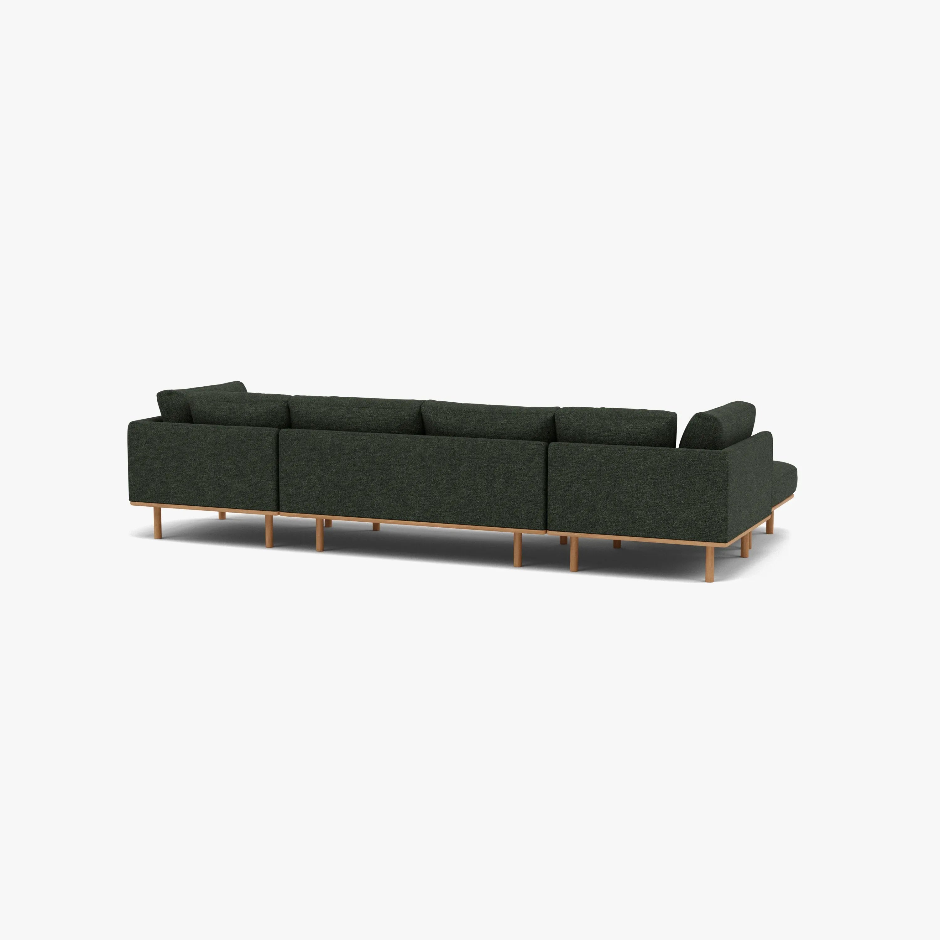 Anika Modular Sofa 4-Seater Chaise Olive Green Fabric Solid American Oak