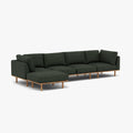 Anika Modular Sofa 4-Seater Chaise Olive Green Fabric Solid American Oak