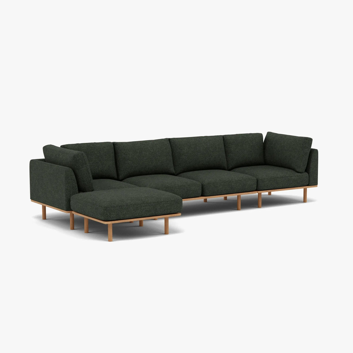 Anika Modular Sofa 4-Seater Chaise Olive Green Fabric Solid American Oak