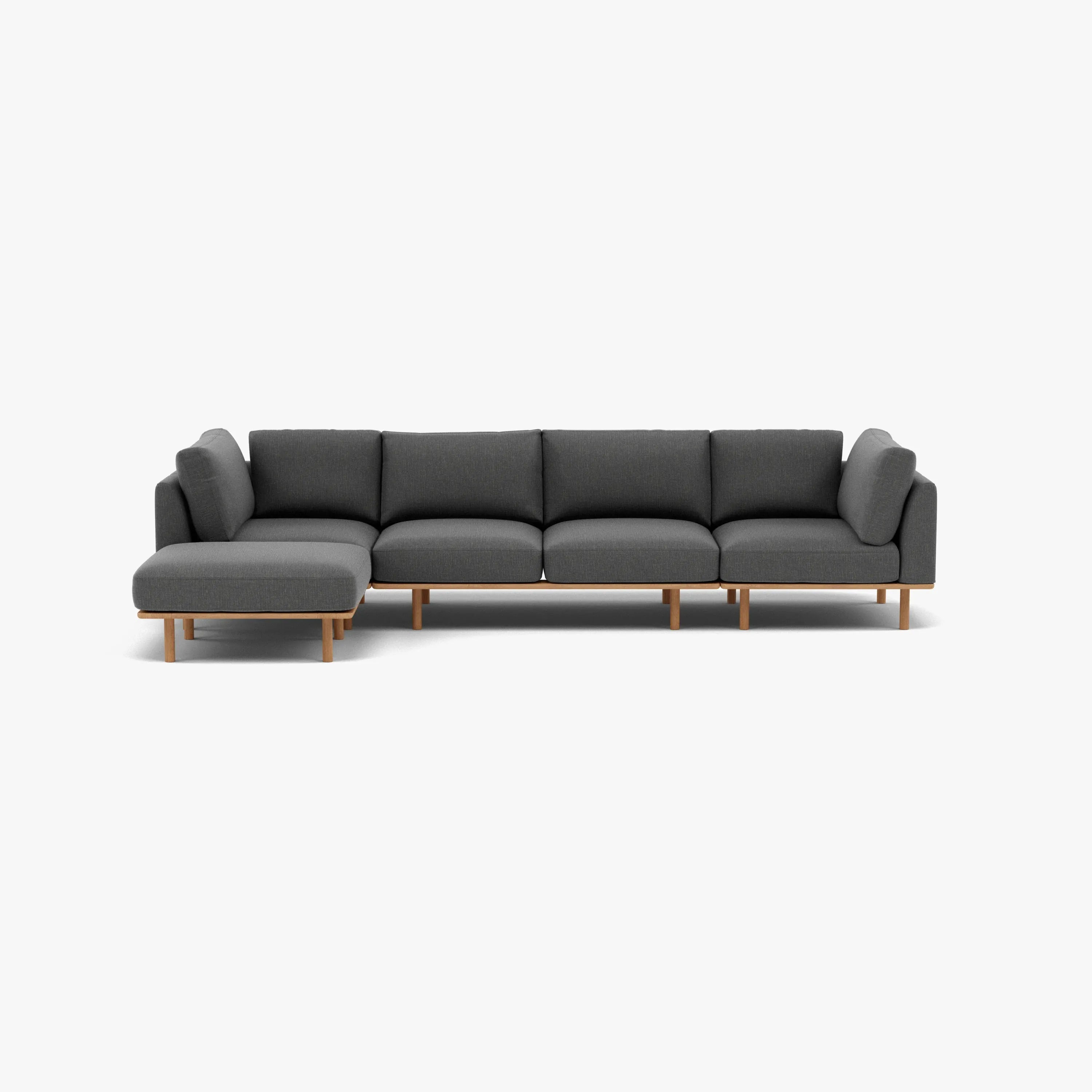 Anika Modular Sofa 4-Seater Chaise Steel Grey Fabric Solid American Oak