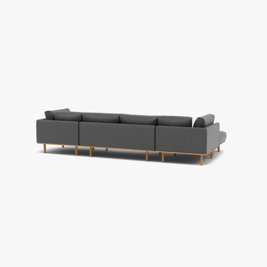 Anika Modular Sofa 4-Seater Chaise Steel Grey Fabric Solid American Oak
