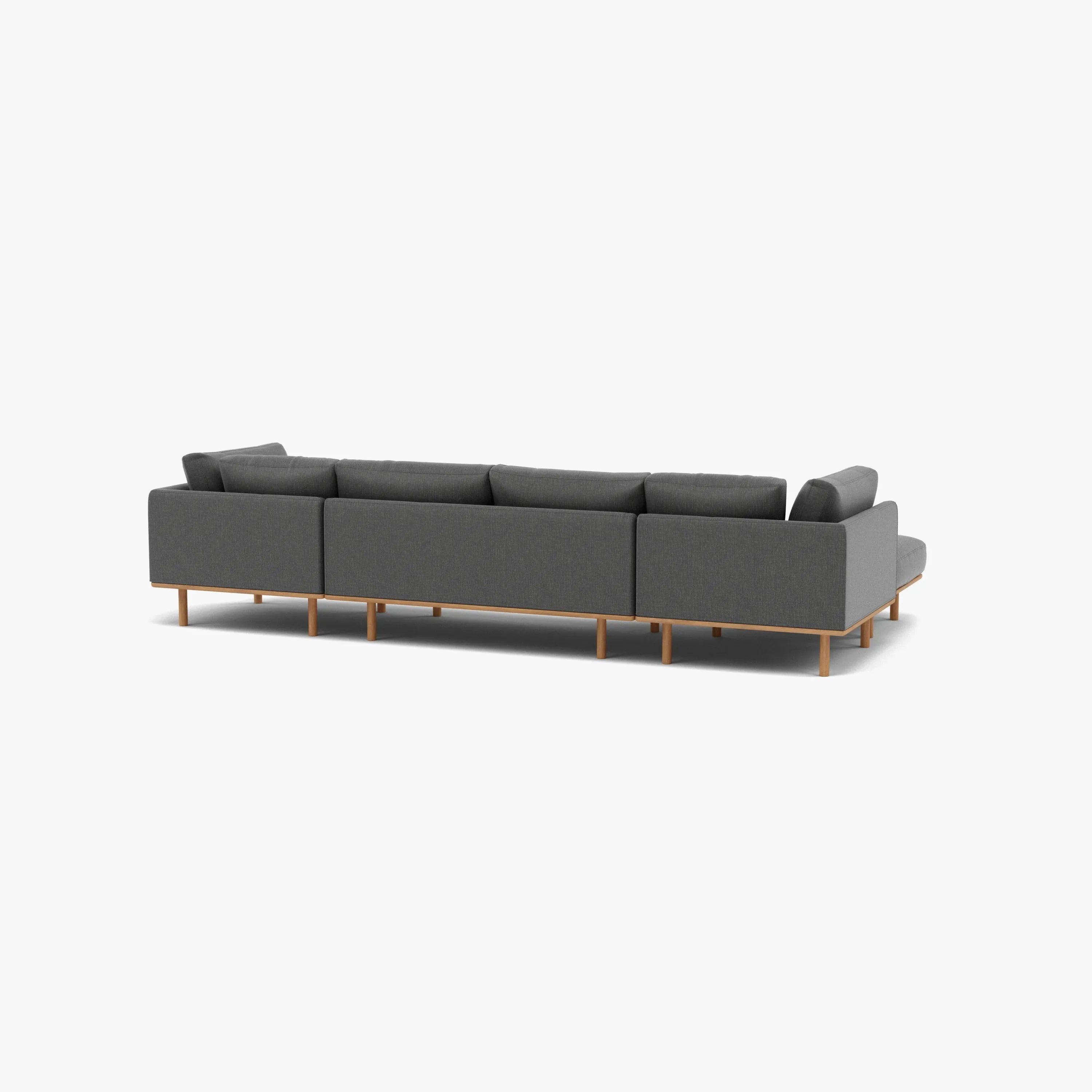 Anika Modular Sofa 4-Seater Chaise Steel Grey Fabric Solid American Oak