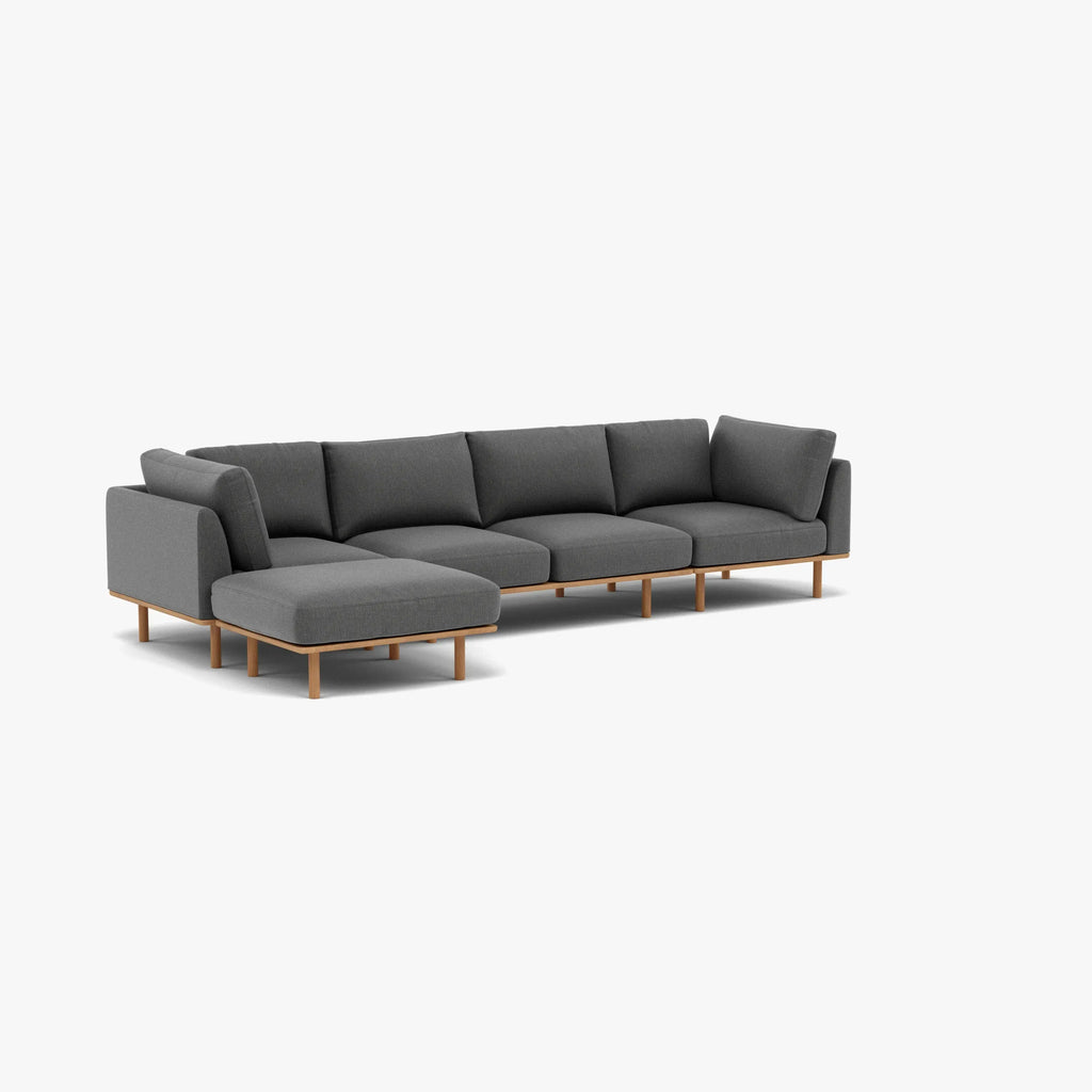Anika Modular Sofa 4-Seater Chaise Steel Grey Fabric Solid American Oak