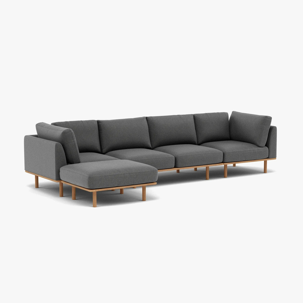 Anika Modular Sofa 4-Seater Chaise Steel Grey Fabric Solid American Oak