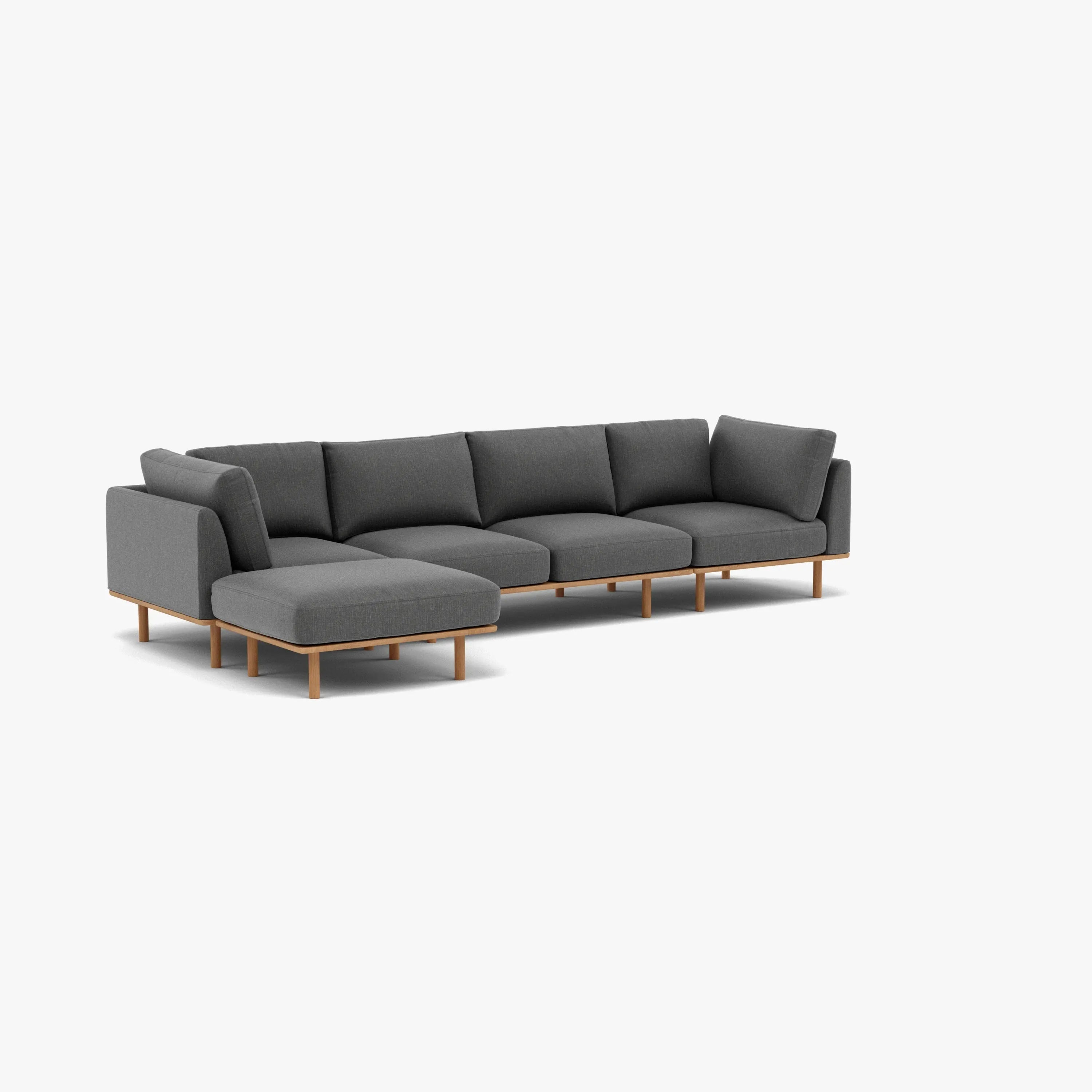 Anika Modular Sofa 4-Seater Chaise Steel Grey Fabric Solid American Oak